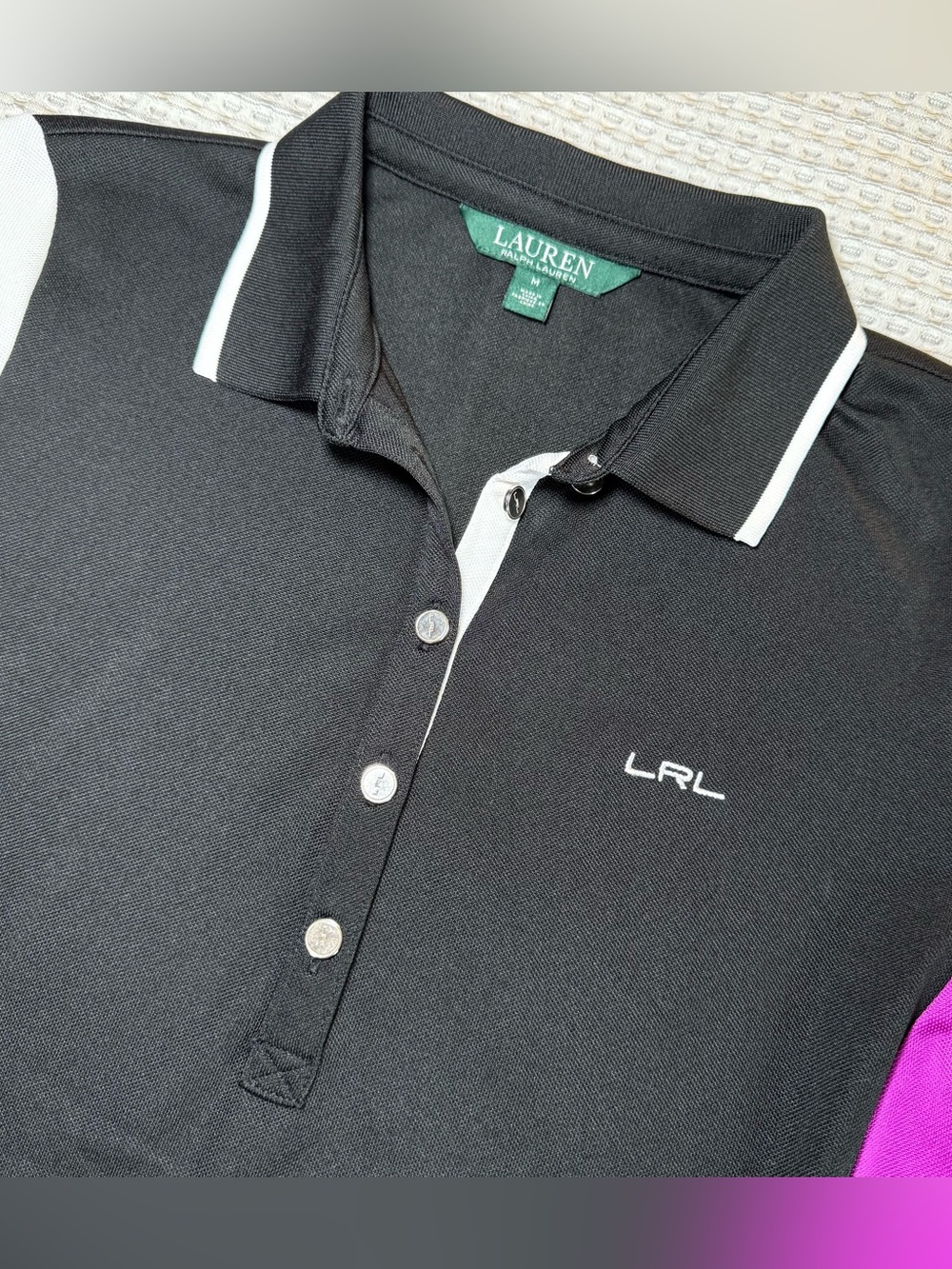 Lauren Ralph Lauren Performance Polo Shirt Women's Medium Black Cap Sleeve Golf